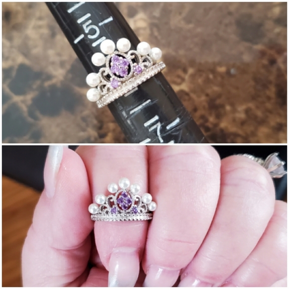 Genuine Amethyst and Fresh Water Pearl Tiara Ring - Picture 8 of 8